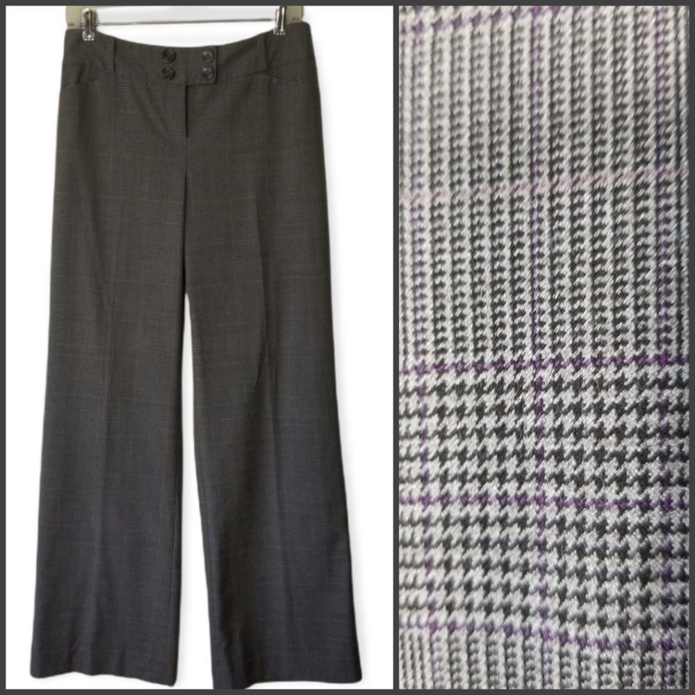 Wide Leg Gray with Hints of Purple Plaid Dress Pants by the Limited